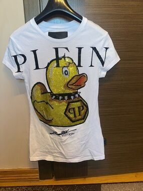 Philipp Plein White Tee with Sequin Yellow Duck Graphic limited edition